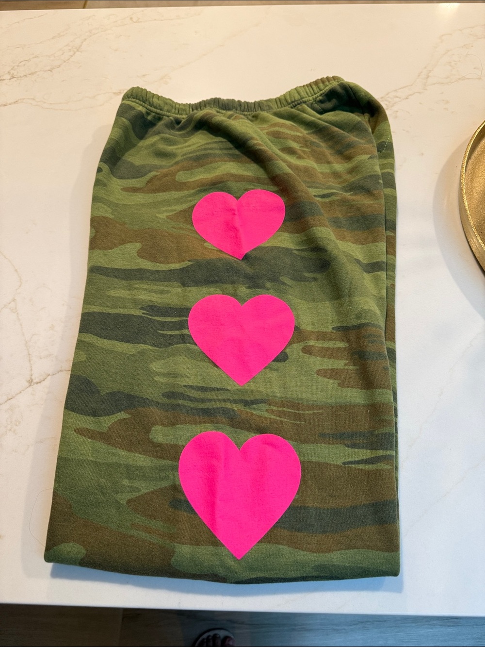 Aviator Nation Green Camo Joggers with Neon Pink Hearts